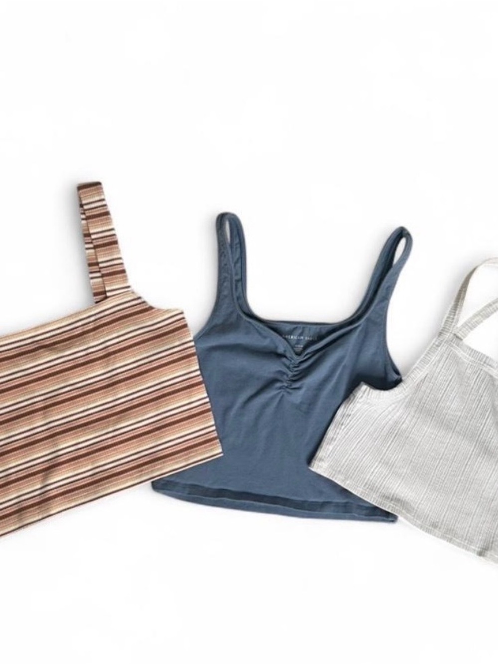 Bundle of 3 American Eagle Tank Tops- Blue, Stripped & Cream. Cotton Blends.